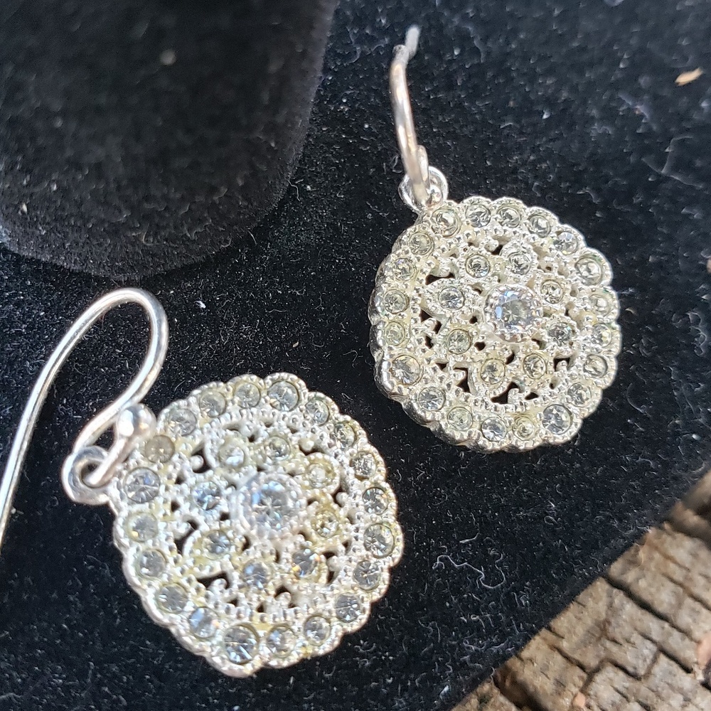 CZ encrusted Sand Dollar Dangle Earrlings